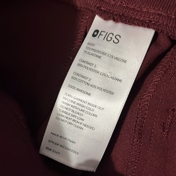 Figs Maroon Scrub Pants Size Small - Picture 6 of 10